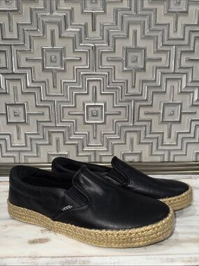 Vans Black Leather Espadrille Slip-On with Jute Sole
